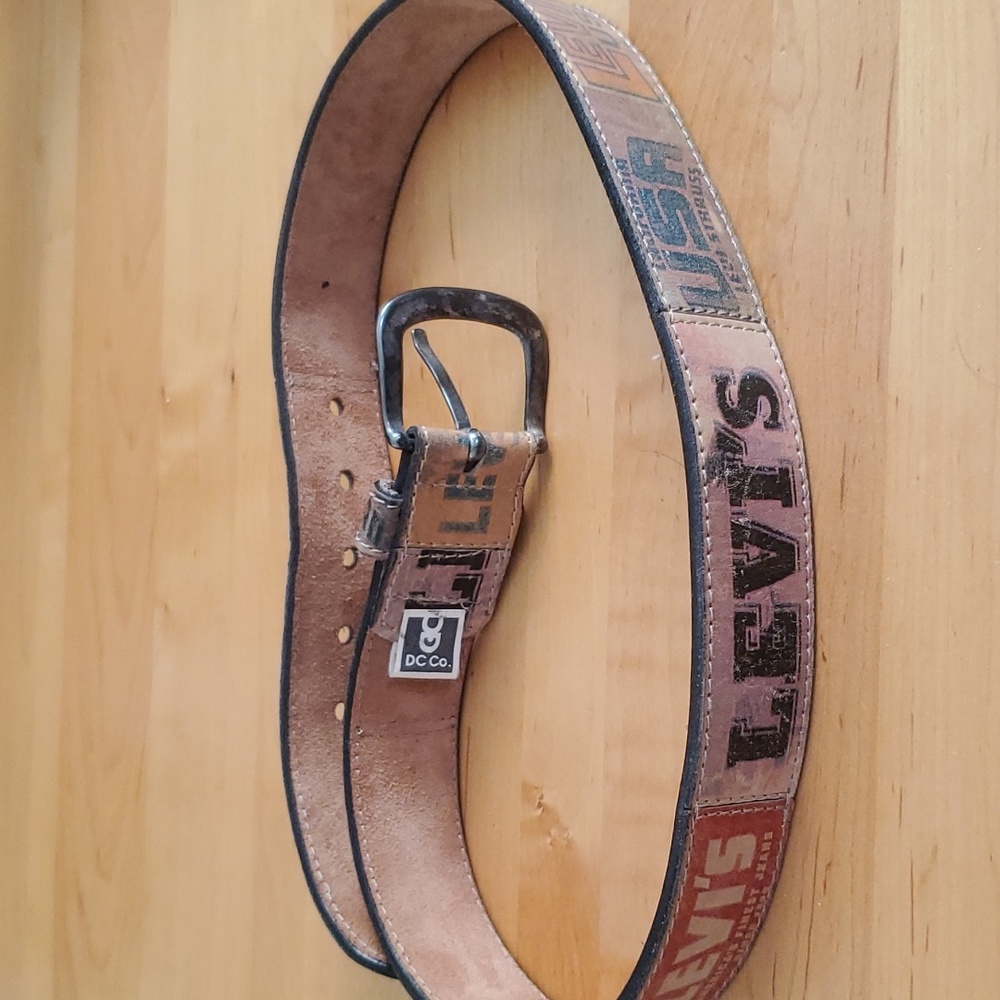 Levi's Brown Leather Belt with Red and Blue Panel Logos